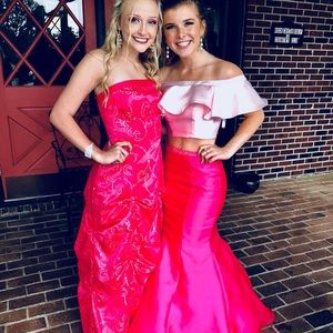 two piece pink ellie wilde prom dress